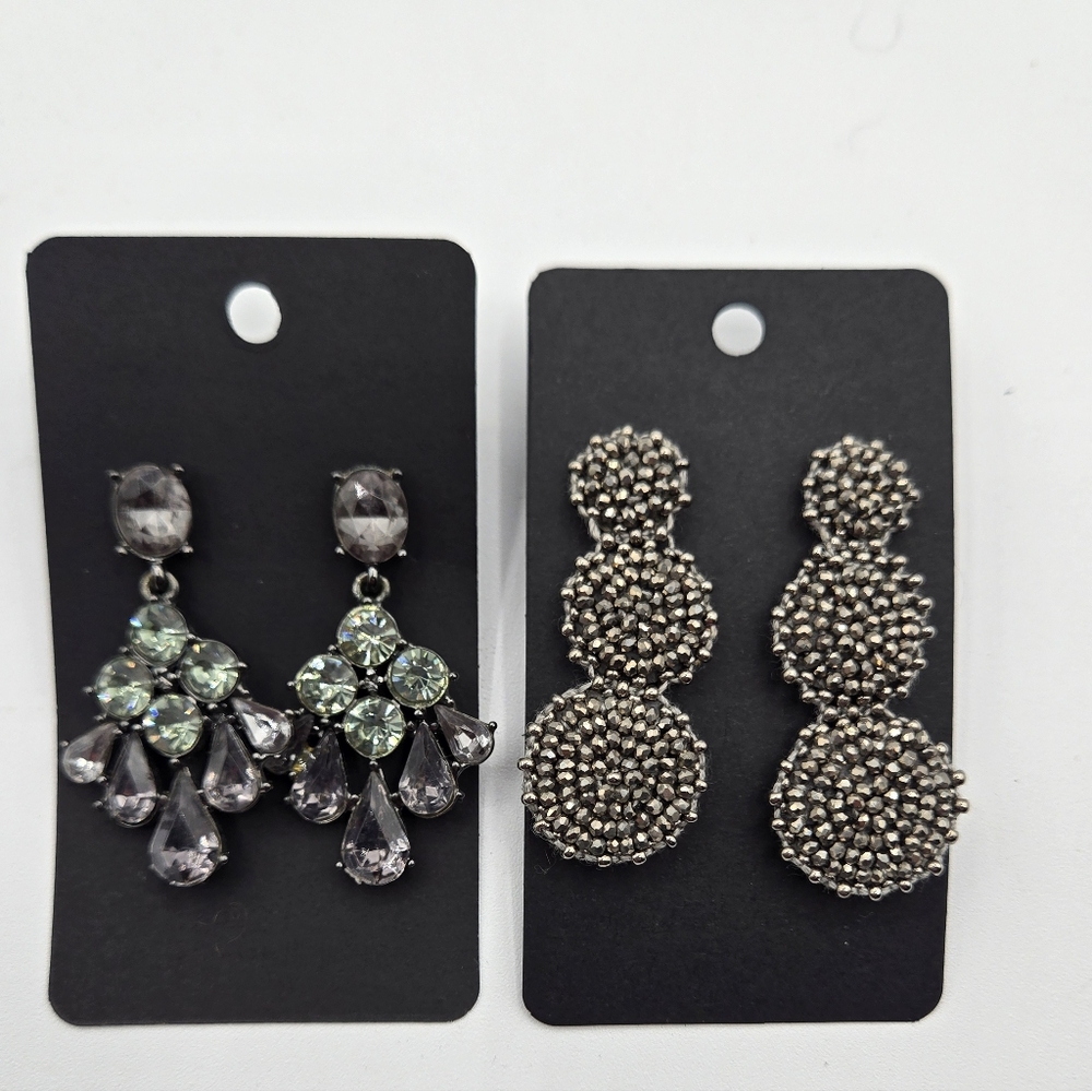 Fashion Statement Earrings Chrome Faux Rhimestone Chandeleir & Beaded Tier Drop